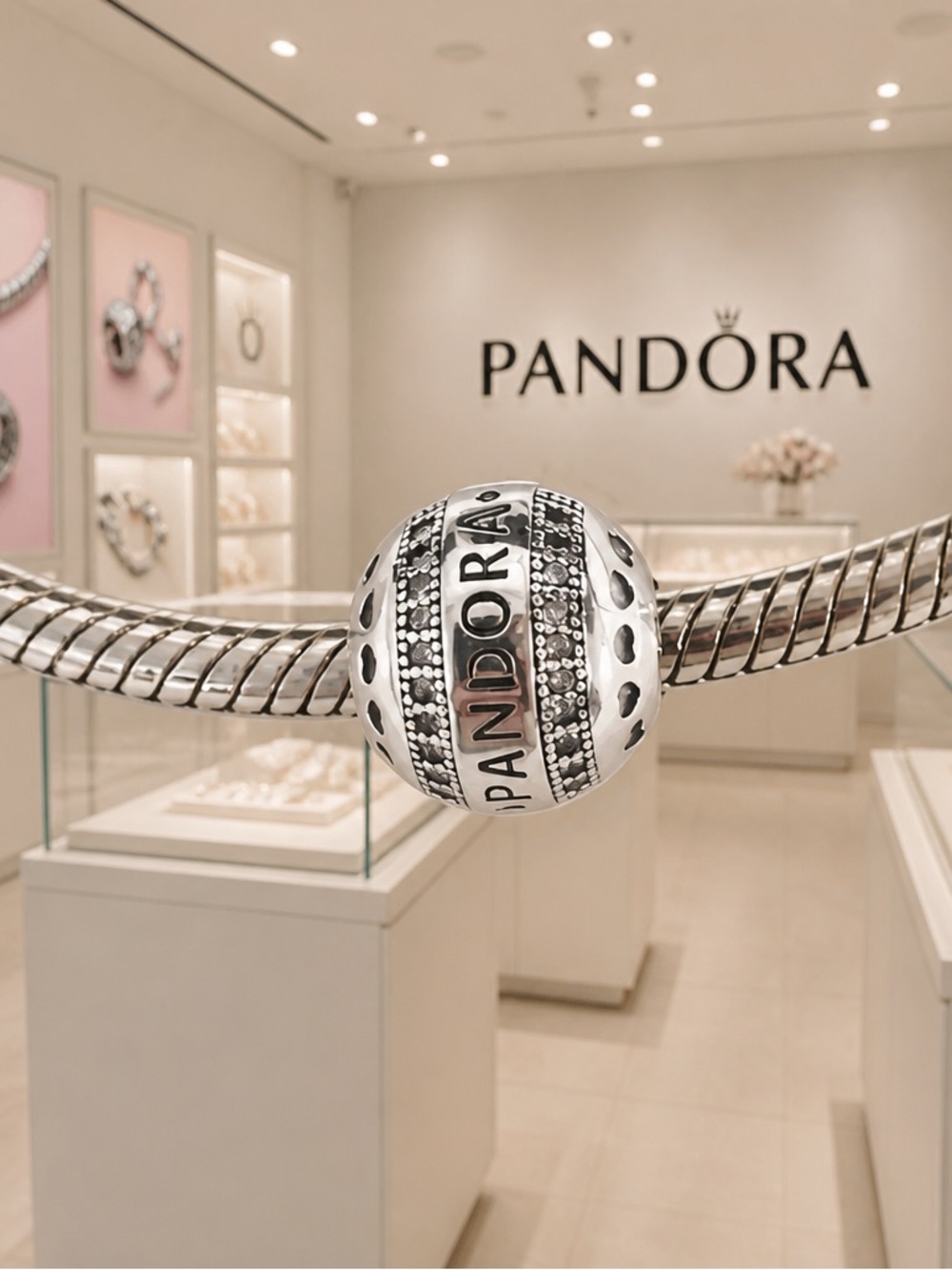 Pandora Forever Charm Silver 925ALE W/Clear Zirconia Genuine NEW 791753CZ